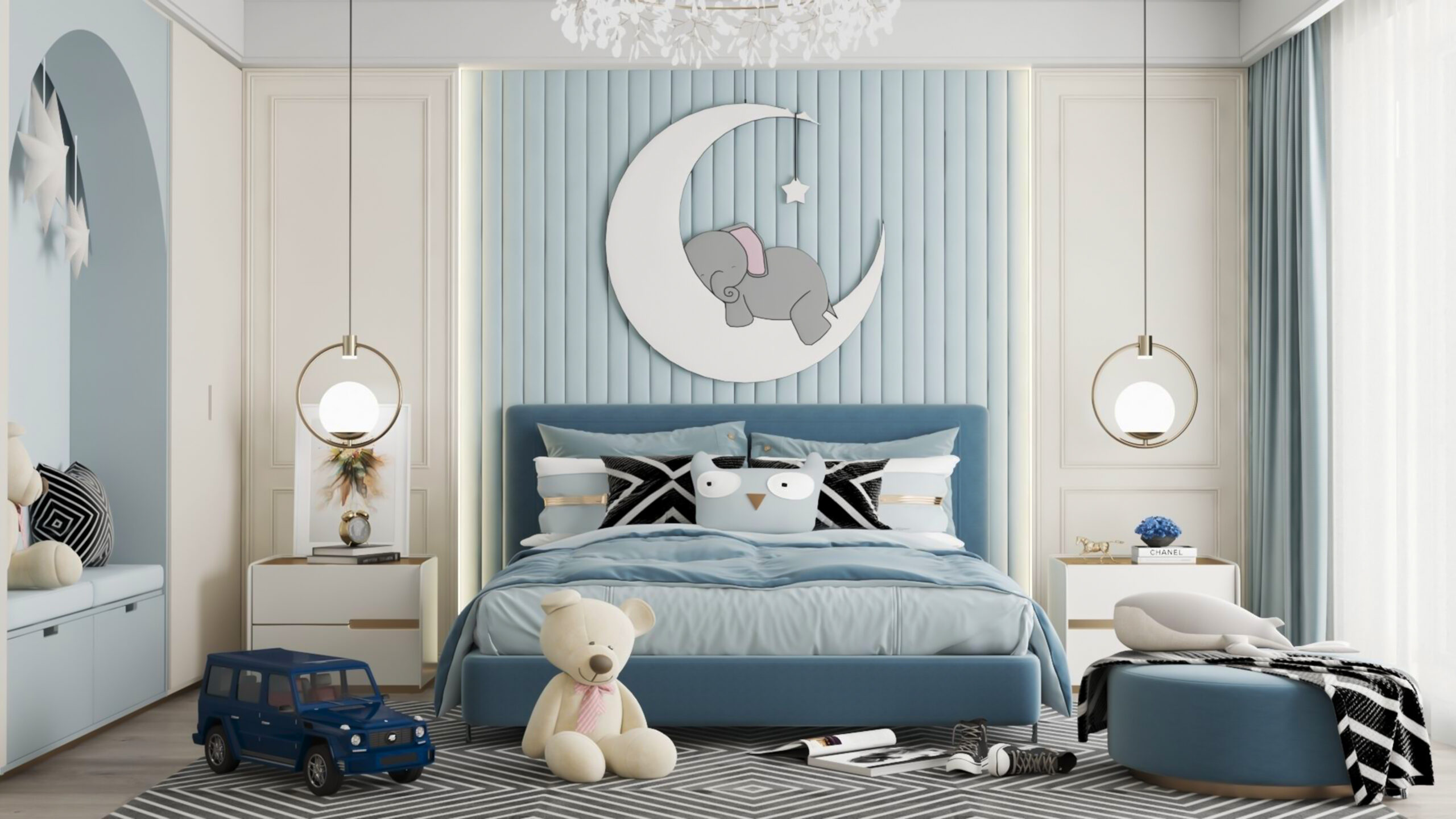 3d render modern children room bedroom interior scene