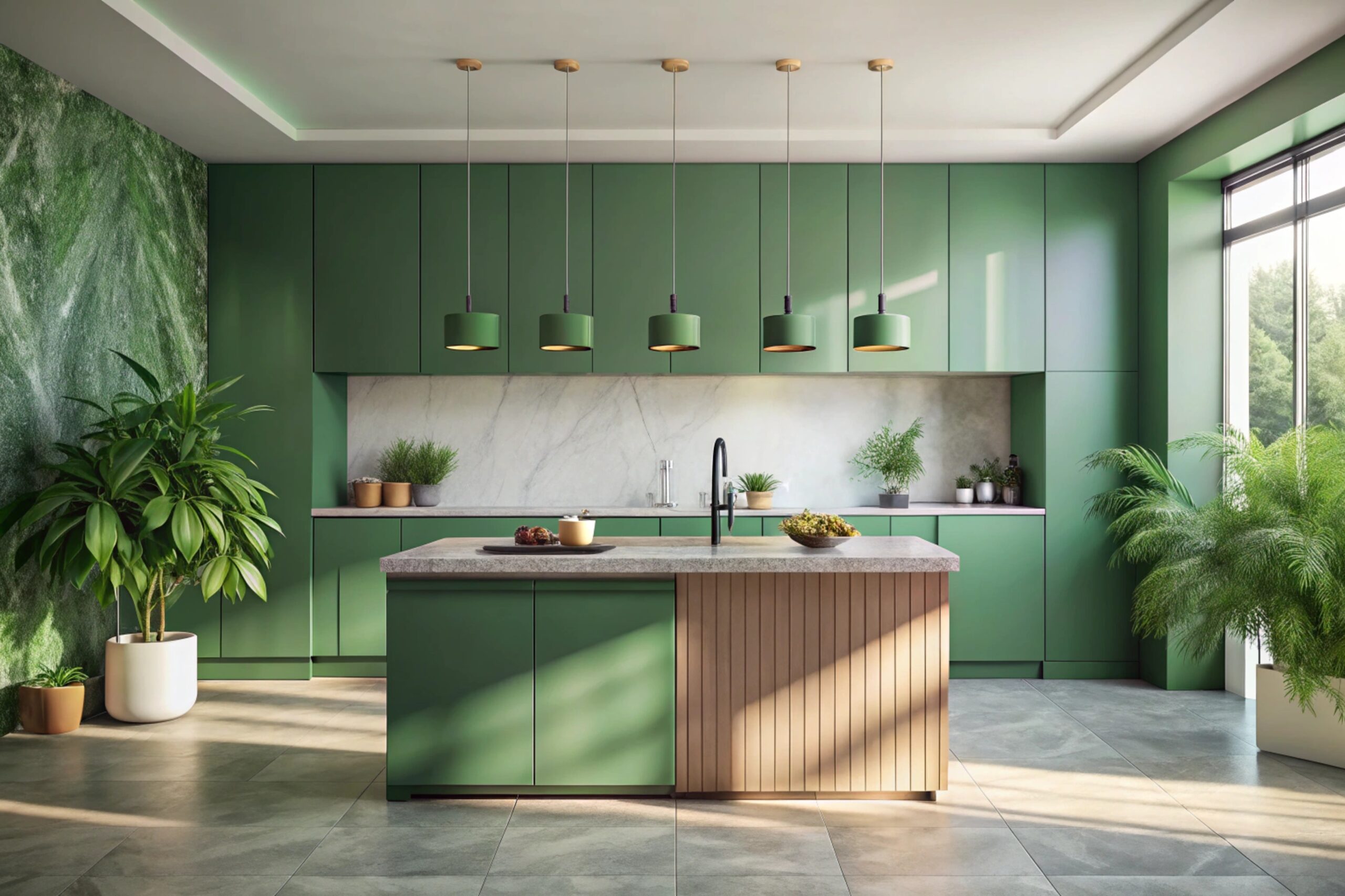 green bg kitchen background floor backdrop empty counter podium environment shadow leaves plant minimal desk studio room wall pattern abstract 3d summer spring table space