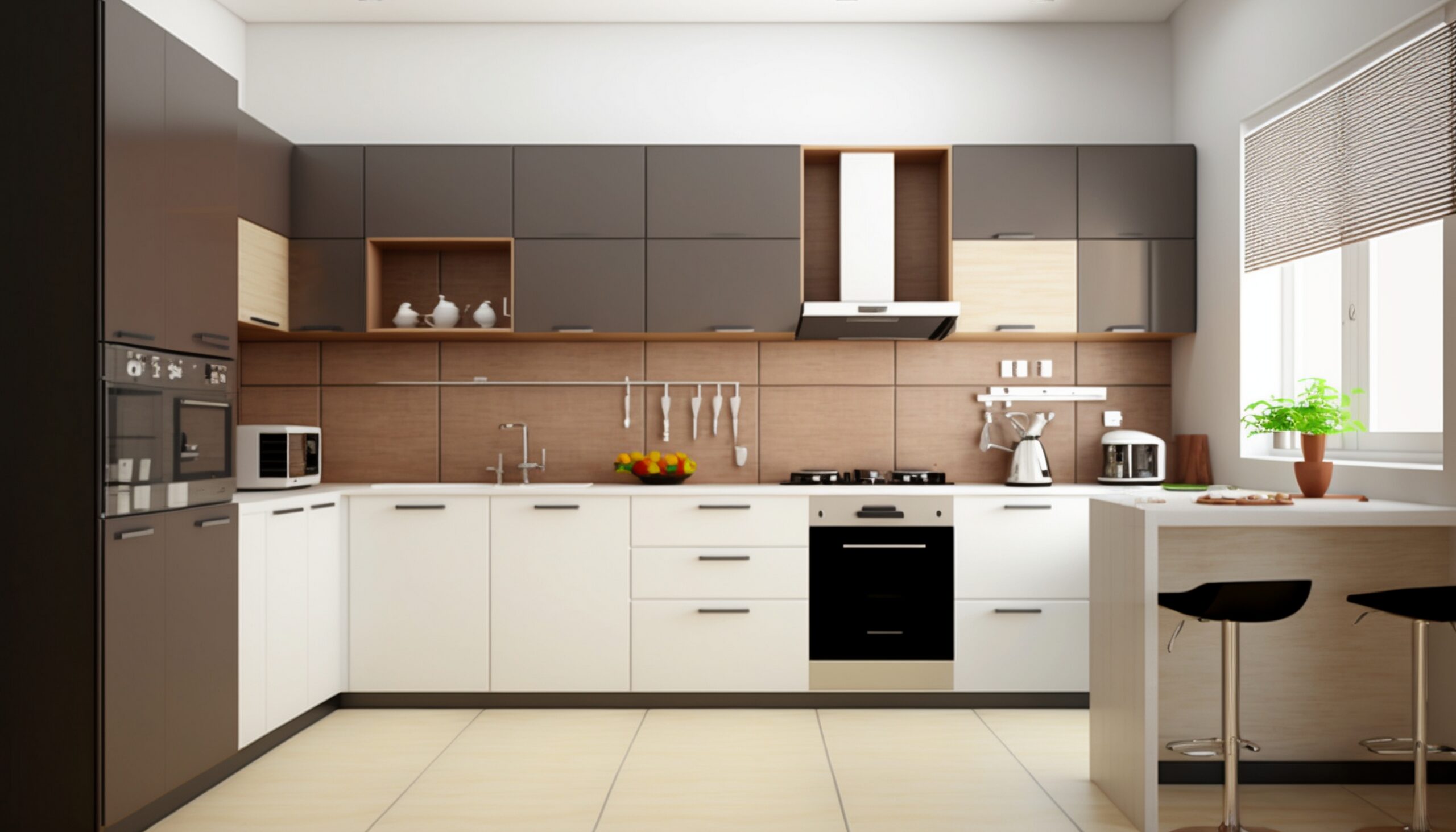 kitchen with black white cabinetry white countertop